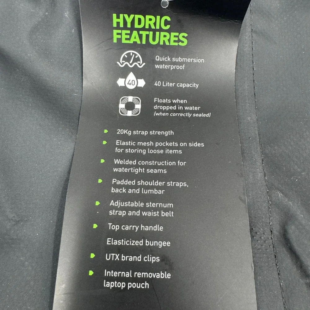 Rockagator‎ Hydric Waterproof Backpack Unisex 40L Black Roll Top Floating Bag